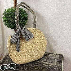 Fifth & Luxe Tan & Gray Woven Circle Shoulder Handbag